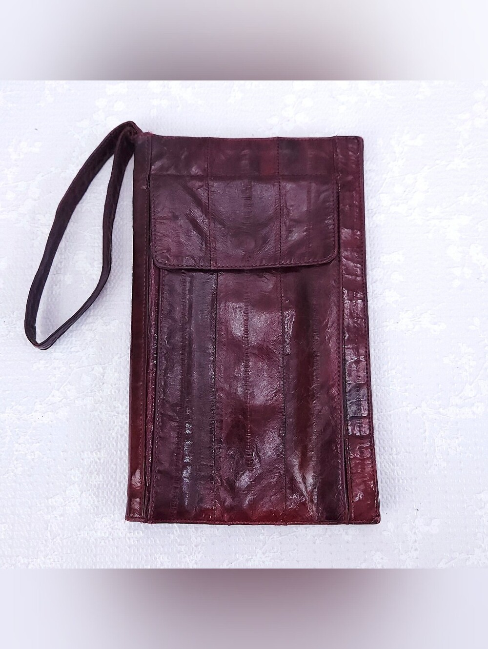 Vintage EEL Skin Clutch Burgundy Red Genuine Eel Skin Leather Wristlet
